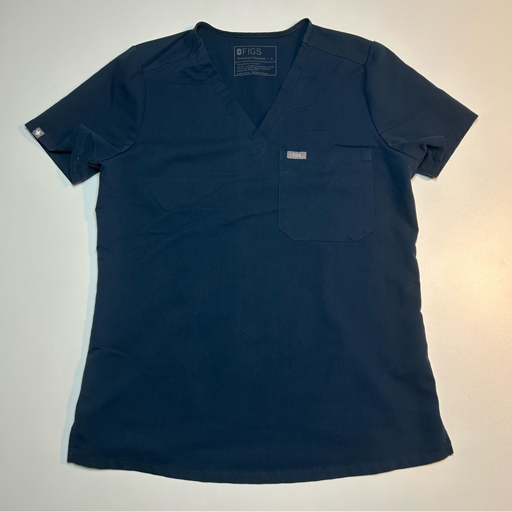 FIGS Women's Catarina One-Pocket Scrub Top Navy Blue FIONx V-Neck Size Small